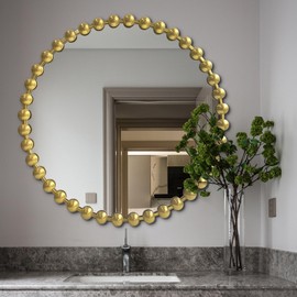 WAMIRRO 36"x36" Large Decorative Gold Mirror,Luxury Living Room Round Ornate Mirorrs for Entryway Firplace Mantel Hallway