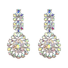 Clearine Art Deco Chandelier Earrings for Women Drop Round Crystal Cluster Hollow Dangle Earrings Iridescent AB Silver Tone, Crystal