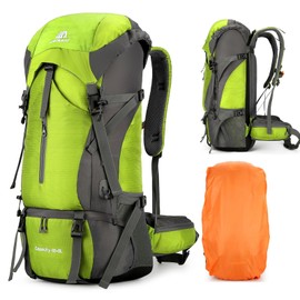 ShowyLive 70l Hiking Backpack, Lightweight & Waterproof Backpack, Daypack Travel Outdoor Bag For Women Men Packable Foldable Backpack with Rain Cover, Fluorescent Green