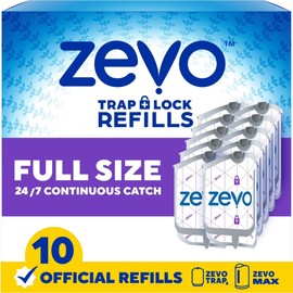 Zevo Flying Insect Trap Official Refill Cartridges - Fits Both Zevo Trap & MAX Indoor Fly Trap - Authentic Trap+Lock Technology to Catch Gnats, House & Fruit Flys (10 Official Refill Cartridges)