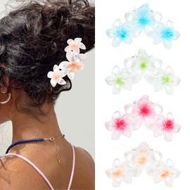 CURASA 4Pcs Flower Claw Clips Hawaiian Flower Hair Clips for Women Girls Plumeria Hair Clip Hibiscus Hair Claw Clips for Thick Hair Medium Claw Clip Pearlescent Summer Hair Accessories for Women