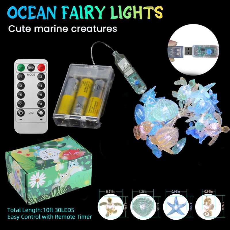 Nautical String Lights Sea Life Ocean Fairy Lights Plug in