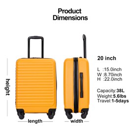 Travelhouse Hardshell Carry On Luggage Airline Approved 20" with Spinner Wheel, Hardside Check-on Luggage Suitcase,Small Travel Suitcase for Bussiness Trip and School