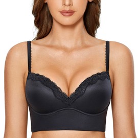 DOBREVA Women's Push Up Bra Wireless Padded No Underwire Back Smoothing Bralettes Sports Bras Black 38C