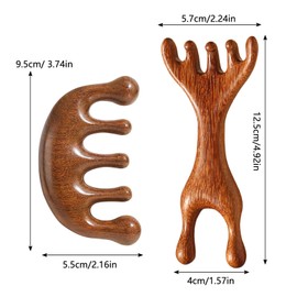 HAPPOW 2 Stück Gua Sha Kamm, Kopfmassage Holz, Massagekamm aus Sandelholz, Präzise Kopfhautmassage/Akupunkturpunkte, Hair Massager Scalp, Geeignet als Geschenk für Freundin, Ehefrau, Eltern