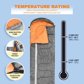 Northroad Lightweight Sleeping Bags for Adults Cold Weather, Waterproof Backpacking Camping Sleeping Bag for Girls Boys Mens,Compact Sleeping Bag Camping Gear Must Haves 3 Season Grey