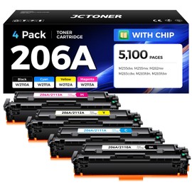 206A Toner Cartridge Set 4-Pack High Yield Replacement for HP 206A W2110A W2111A W2112A W2113A Compatible for HP Color Laserjet Pro MFP M283cdw M283fdn M283fdw M282nw M255dw M255nw Printer Ink Black