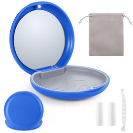 Retainer Case For Invisalign Aligner, with 2 Pcs Chewies, Free Aligner Removal Tool And Portable Travel Bag, Mirror Clear Braces Dental Storage Case, Snap Closure Orthodontic Container (Blue)