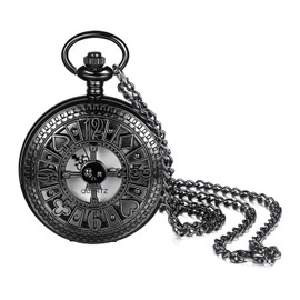 JewelryWe Steampunk Poker Pocket Watch: Men Women Vintage Round Analog Quartz Watch Classic Pendant Necklace Watch with Chain for Christmas
