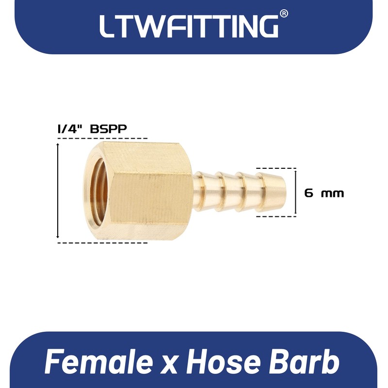LTWFITTING Brass BSP Fitting Coupler/Adapter 1/4-Inch Female BSPP x 6mm
