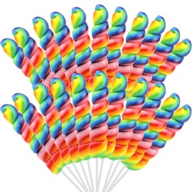 Rainbow Twist Lollipops, Bulk Individually Wrapped for Birthday Parties, Unicorn Candy Swirl Suckers, 24 Pops