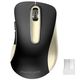 memzuoix 2.4G Wireless Mouse, 1400 DPI Computer Wireless Mouse with USB Receiver, Portable Wireless USB Mouse Battery Powered Cordless Mouse for Laptop, PC, Desktop, 5 Buttons (Black Gold)