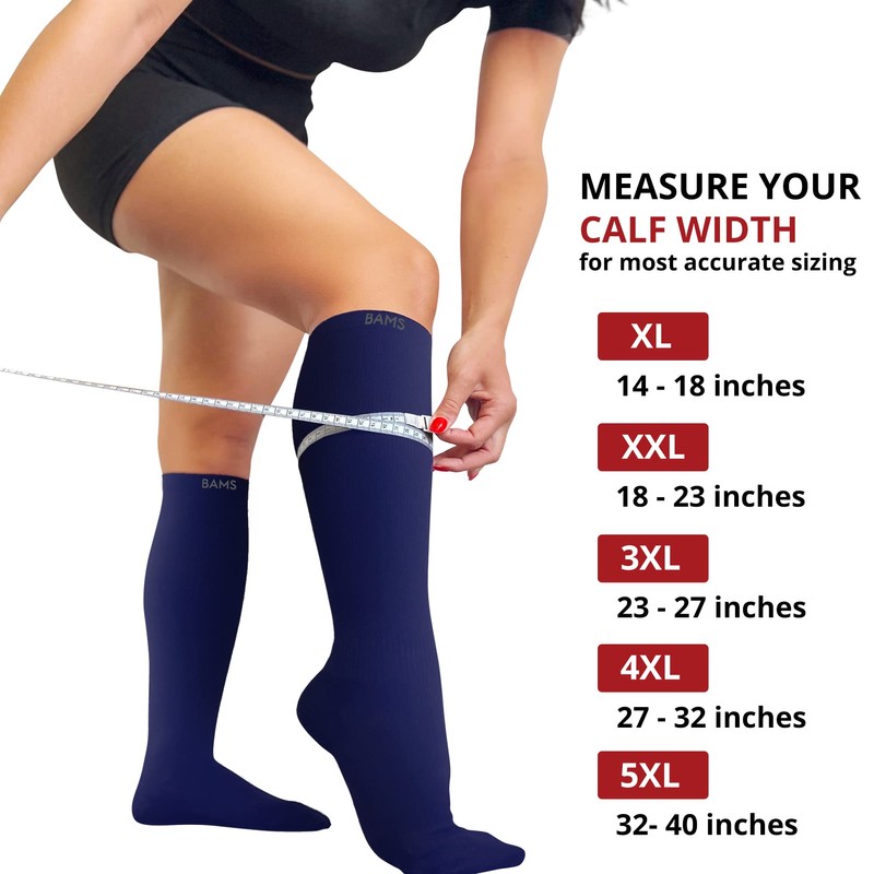 BAMS Plus Size Compression Socks Wide Calf XL XXL XXXL