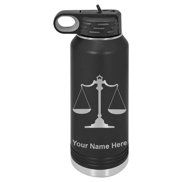 LaserGram 32oz Double Wall Flip Top Water Bottle With Straw,