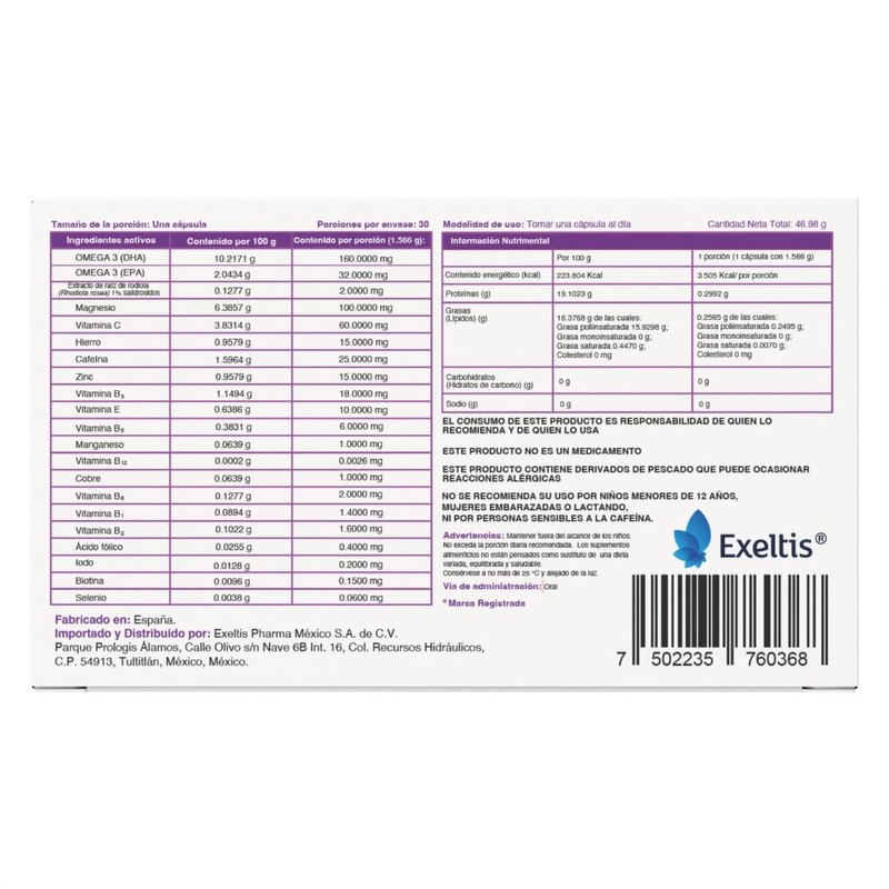 TransVital E, Rhodiola Rosea, Cafeína, Omega 3 (DHA + EPA)
