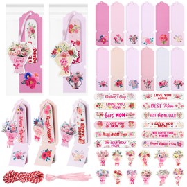 Leriton 24 Sets Mother's Day Nail Files Gifts Include 24 Floral Emery Boards Manicure Tools 24 Mom Theme Paper Sleeves 24 Flower Gift Tag 24 Ribbon and 24 Bag for Mothers Day Party Gift Supplies
