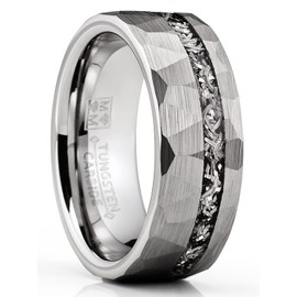 Metal Masters CO. Men's Tungsten Carbide Ring Hammered Meteorite Wedding Band 8MM Silvertone Black