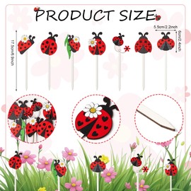 Summer Ladybug Wooden Picks 14 Pcs Cute Ladybug Insect Double-Sided Wooden Decorative Picks for Yard Patio Lawn Plant Flower Pot Decor for Summer Party Spring Holiday Supplies