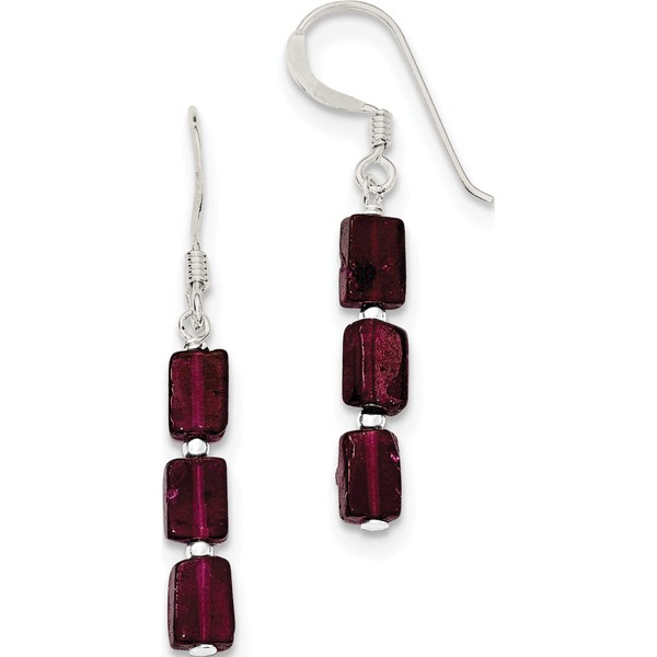 Sterling Silver Three Stone Garnet Dangle Earrings (Length=37) (Width=5)