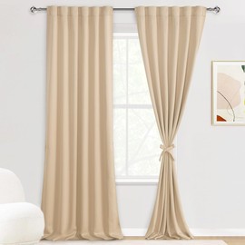 DWCN Beige Curtains for Living Room -Room Darkening Extra Long Drapes Back Tab/Rod Pocket Tieble Thermal Insulated Noise Reducing Window Treatment Panels for Bedroom, 52 x 102 Inch, Set of 2