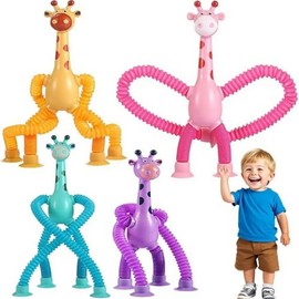 LUHI 4 Mini Ttubos Sensoriales,4 Piezas Jirafa Juguetes sensoriales, Juguetes para el TDAH y la ansiedad, Jirafa telescópica con ventosas, Un Juguete 
