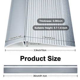 Jiekayi Aluminum Floor Transition Strip, Threshold Ramps for Doorways, Bridge The Height Less Than 1.6″, for Tile Hardwood Laminate Vinyl Concrete, Size 36 x 3.9 x 0.35in (Grey，2 Pack)