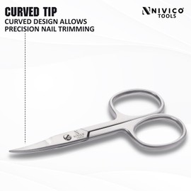 Nivico Nail Scissors, Multi-Purpose Stainless Steel Cuticle Scissors for Grooming, 9cm Curved Blade Mini Scissors for Nail, Eyebrow Scissors all Purpose