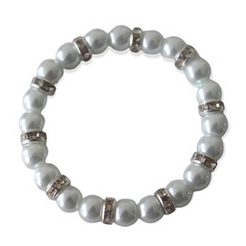 White pearls Stretchabl Bracelet with Rhinestones