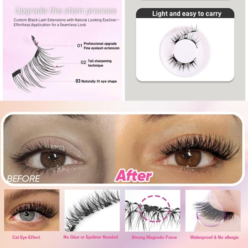 Magnetic Eyelashes with Applicator, Magnetic False Eyelashes Natural Look No