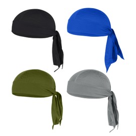 Shengxi Pack of 4 Men's Sports Bandana Cap, Elastic Breathable Biker Bandana Cap, Summer Bandana Cap Under Cycling Helmet for Jogging, Hiking and Cycling, Sweat-Wicking Quick Dry, Black, blue, grey,