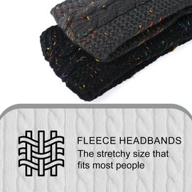 H HOME-MART 2 Packs Women Winter Knitted Headbands Ear Warmer Headbands with Soft Fleece Lined Thicken Crochet Braided Hairband Knit Cable Headbands Elastic Twist Turban Headwrap for Women Girls (Confetti Black+Confetti Gray)