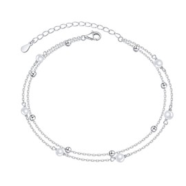 HOOHWE Anklet for Women S925 Sterling Silver Adjustable Foot Pearl Multilayer Anklet Bracelet Beach Jewelry