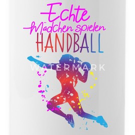 Spreadshirt Real Girls Playing Handball Silhouette Sports Water Bottle with Straw 600ml White