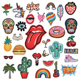 DODUOS 32PCS Iron on Patches for Clothing, Embroidered Applique Patches Stickers Assorted, Sew on Repair Patches and Badges, Fabric Repair patches for Kids Clothes Jeans Jackets Hats Shoes Backpacks