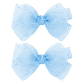 5.5-Inch Organza Double Hair Bows Alligator Clips Hair Accessories for Girls Toddler Kids Children Teens - Sky Blue