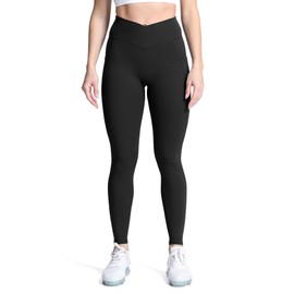 Aoxjox Trinity High Waisted Yoga Pants with Pockets for Women Tummy Control Cross-Waist Buttery Soft Crossover Workout Leggings (Black V-Waist, Small)