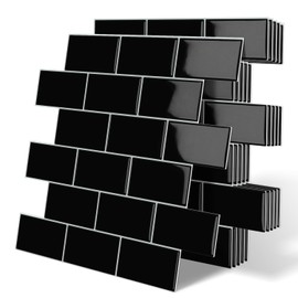 Thick Black Peel and Stick Subway Tile Backsplash Self Adhesive for Kitchen Bathroom Wall (10-Sheet, 12"×12")