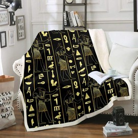 Egypt Plush Blanket Ancient Egyptian Script Sherpa Blanket for Kids Boys Teens Pharaoh Pyramid Fleece Throw Blanket Tribal Culture Fuzzy Blanket for Sofa Bed Couch Baby 30"x40"