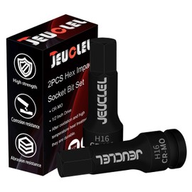 JEUCLEL 2Pcs 16mm Hex Impact Bit Socket, H16 1/2-Inch Impact Drive Allen Socket, Cr-Mo Steel Lengthen Hex Screwdriver Adapter for Electric Ratchet Wrenches Fastening Screws