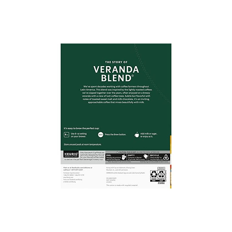 Starbucks K-Cup Coffee Pods, Starbucks Blonde Roast Coffee, Veranda Blend