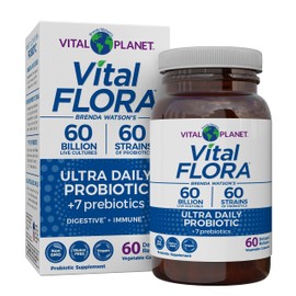 Vital Planet - Vital Flora Ultra Daily Probiotic 60 Billion CFU, Diverse Strains, Organic Prebiotics, Immune Support, Bloating Relief, Digestive Health Probiotics for Women and Men 60 Capsules