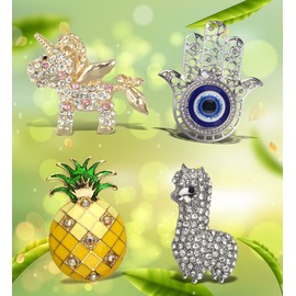 Aqua79 Sparkling Refrigerator Magnet Set Mix – Silver Evil Eye Hamsa, Gold Pineapple, Llama, Unicorn Magnets, Sparkly Rhinestone Magnets for Door Fridge, Home Office Novelty Decor - Set of 4