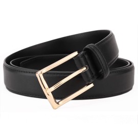 Weifert Women Dress Belt Black Leather Belts for Jeans Golden buckle (Black1, 40-42)