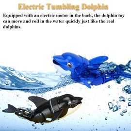 NEXTAKE Electric Rollover Dolphin Bath Toy, Bathtub Rolling Fish Toy Tubmling Dolphin Tub Toy Swimming Dolphin Bathtub Toy Simulated Fish Water Toy (Blue+Black)