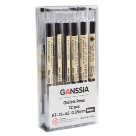 GANSSIA 0.35mm Gel Ink pen Black Ink Extra-fine Gel Ink Pens Ballpoint pen Office School Stationery Supply Pack of 12 Pcs