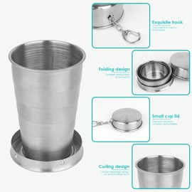 ChiiGe Collapsible Stainless Steel Cup Folding, Portable 75ml Stainless Steel Teacup, Outdoor Collapsible Cup with Metal Keychain for Travel, Camping, Picnic (3PCS)