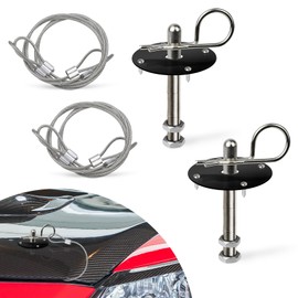 Hbxdeco 2PCS Hood Pin Kit for Car, Stainless Steel Car Hood Lock Kit with Racing Lanyard, Quick Release Car Hood Cover Latch Hood Pins to Reduce Shaking, Universal Hood Pins Lock Clip Kit (Silver)