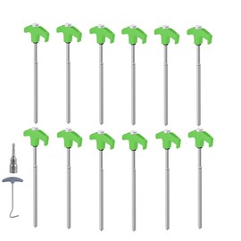 Naisfei Pack of 12 Rotating Tent Pegs with Thread, 8 x 250 mm Pegs Stable for Camping and Outdoor, Tent Accessories, Camping Pegs, Screws, Screw Pegs for Floor, Forest, Meadows (Green + Silver)
