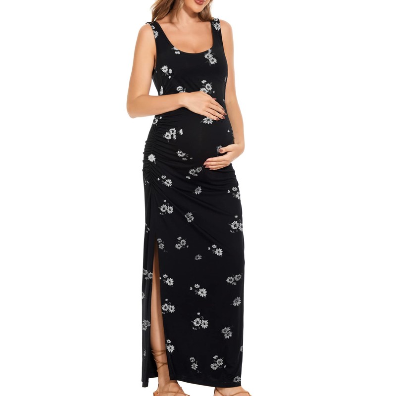 Smallshow Smallshow Women's Long Maternity Dress Split Sleeveness Pregnancy Clothes,SVP121,S