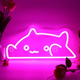 Pink LED Cat Neon Sign USB Powered for Teen girls bedroom decor Wall Decor Animal LED Neon Light Cat Led Neon Light Sign for Room Decor Led Wall Sign Birthday Gifts 16 * 7.52 In